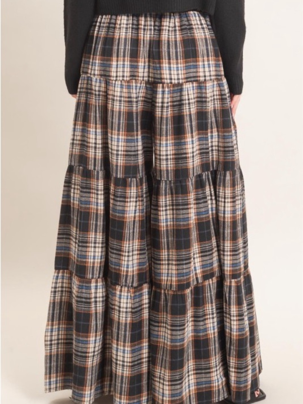 Plaid Tiered palazzo pants in Black and Brown - Picture 2 of 2